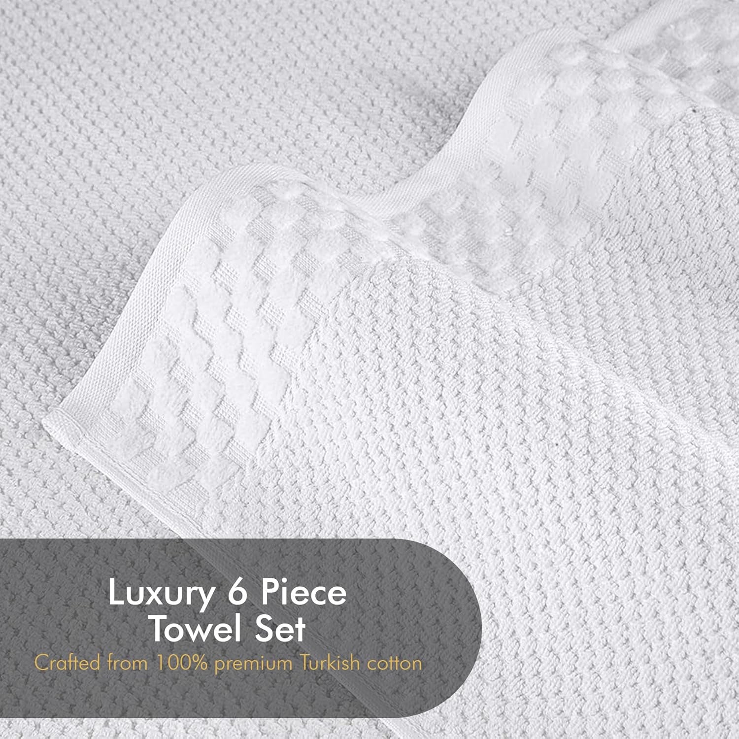 CTT Set of 6-100% Turkish Cotton, Absorbent & Comfy, Includes 2 Bath Towel 2 Hand Towel & 2 Washcloth | (White)