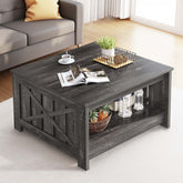 Dexturs Square Coffee Table, Farmhouse Coffee Table with Half Open Storage Compartment, Rustic Gray