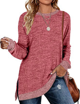 Sweatshirt for Women Long Sleeve Shirts Tunic Tops Color Block Crewneck Sweatshirts Side Split