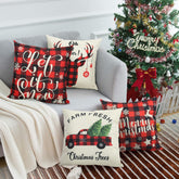 Christmas Pillow Covers 18X18 Set of 4 Christmas Pillows Decorative Throw Pillows Covers Farmhouse Red Buffalo Plaid Pillow Covers for Couch Sofa Christmas Decorations Holiday Pillow Cases