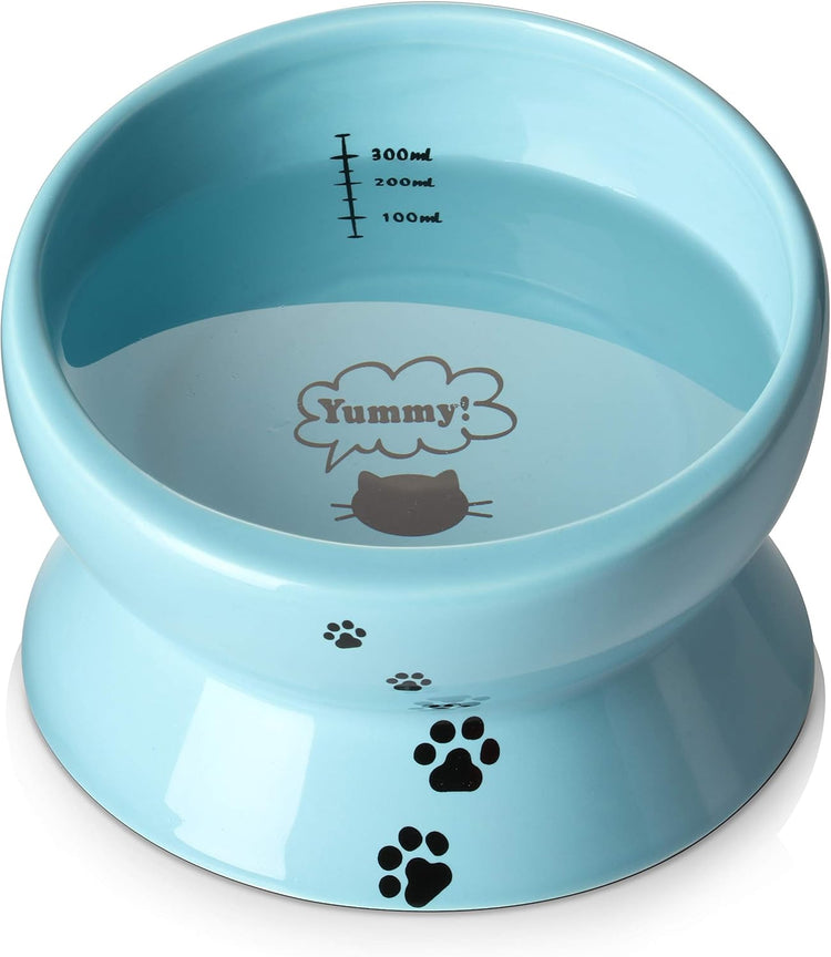 Elevated Cat Food Bowl, Ceramic Raised Cat Bowl, Tilt Angle Protect Cat&