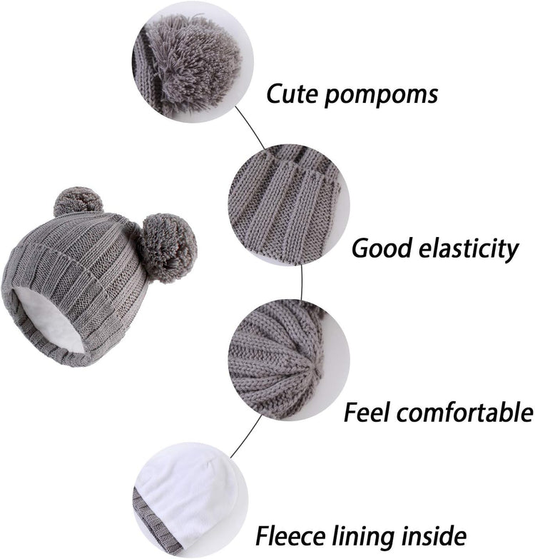 Winter Warm Knitted Baby Hats for Girls Pom Pom Kid Toddler Boys Beanies Cap with Fleece Lining