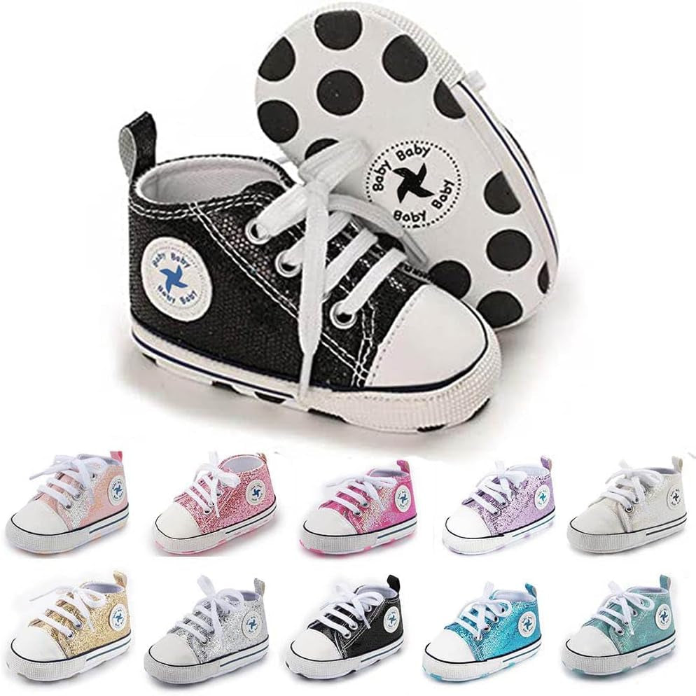 Baby Girls Boys Shoes Soft Anti-Slip Sole Newborn First Walkers High Top Canvas Denim Unisex Infant Sneaker