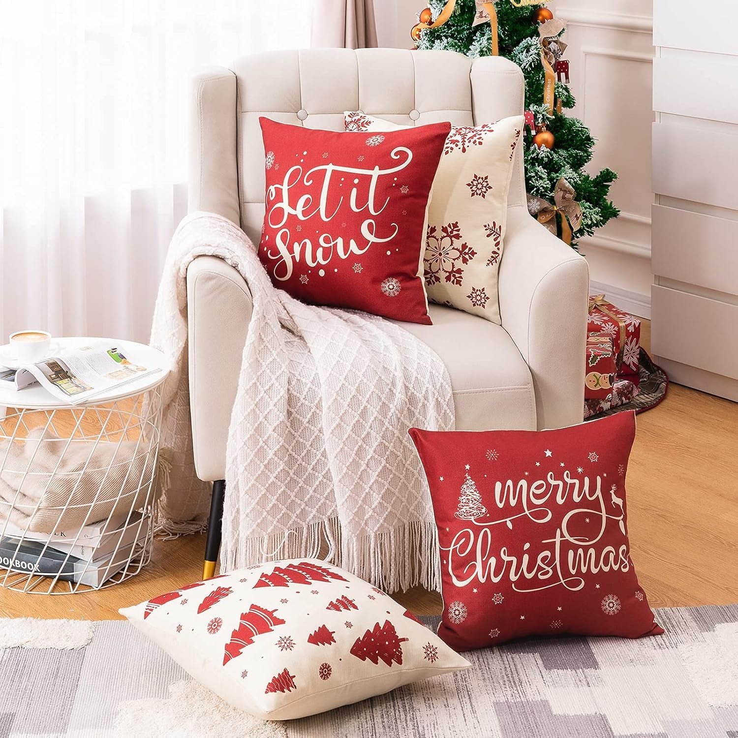 Christmas Pillow Covers 18X18 Inches Linen Holiday Pillow Cases for Couch Sofa Car Home Christmas Decorations and Farmhouse Decor Set of 4 Winter Throw Pillow Covers