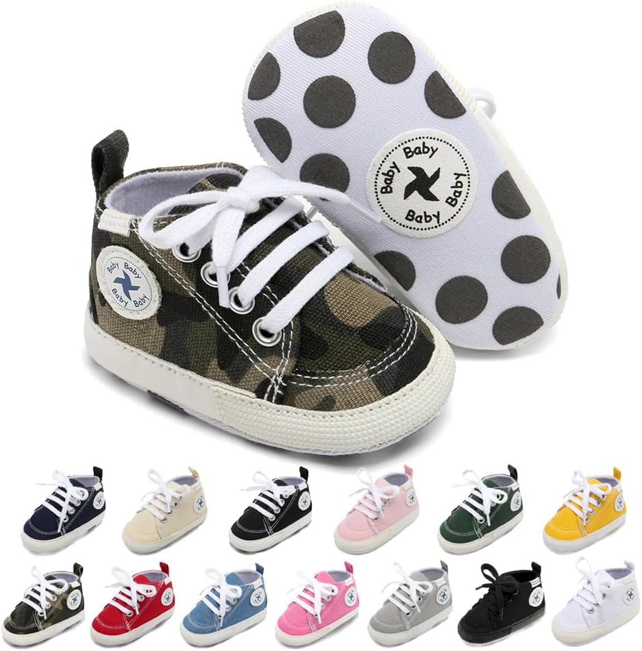 Baby Girls Boys Shoes Soft Anti-Slip Sole Newborn First Walkers High Top Canvas Denim Unisex Infant Sneaker