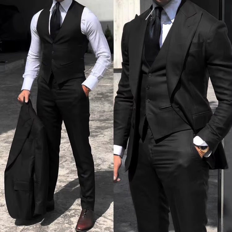 Classy Wedding Tuxedos Suits Slim Fit Bridegroom for Men 3 Pieces Groomsmen Suit Male Cheap Formal Business (Jacket+Vest+Pants）