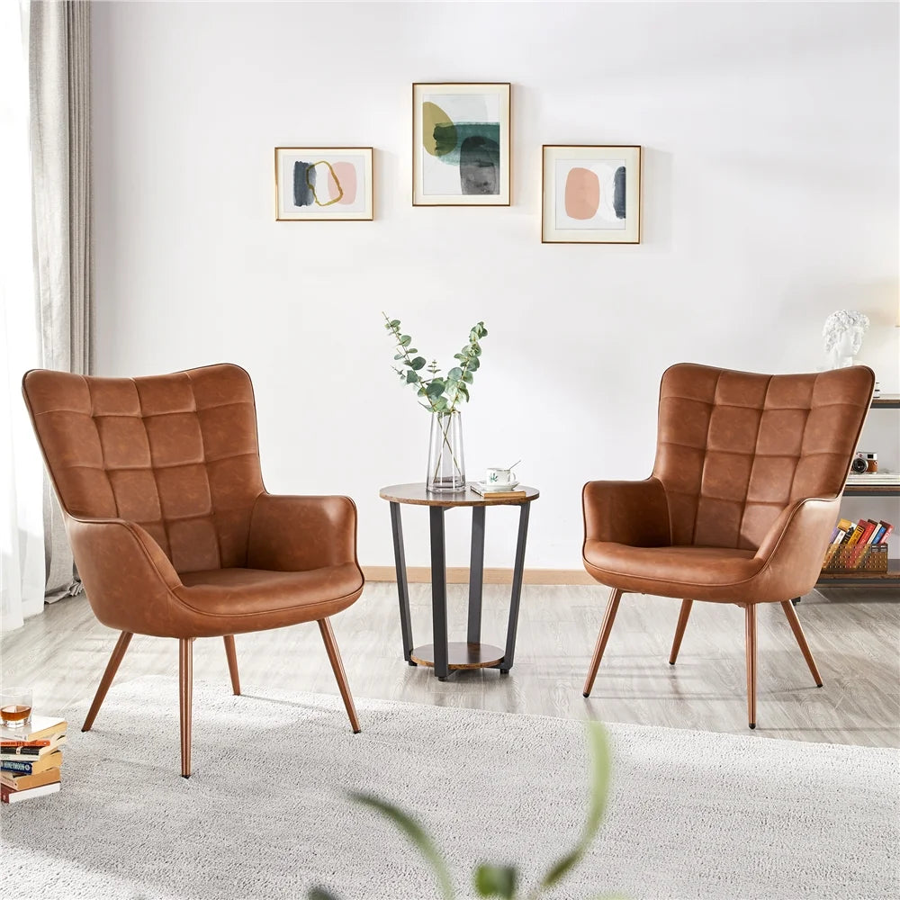 Mid-Century Modern Faux Leather Wingback Accent Chair, Brown