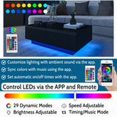 LED Coffee Table with 4 Drawers Center Cocktail Side Table Black High Gloss Finish.