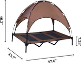 Elevated Pet Cot with Canopy, Portable Raised Pet Cot for Camping or Beach, Removable Canopy, Durable 1680D Oxford Fabric Raised Mesh Cot, Breathable Cooling Outdoor Dog Bed (Large, Brown)