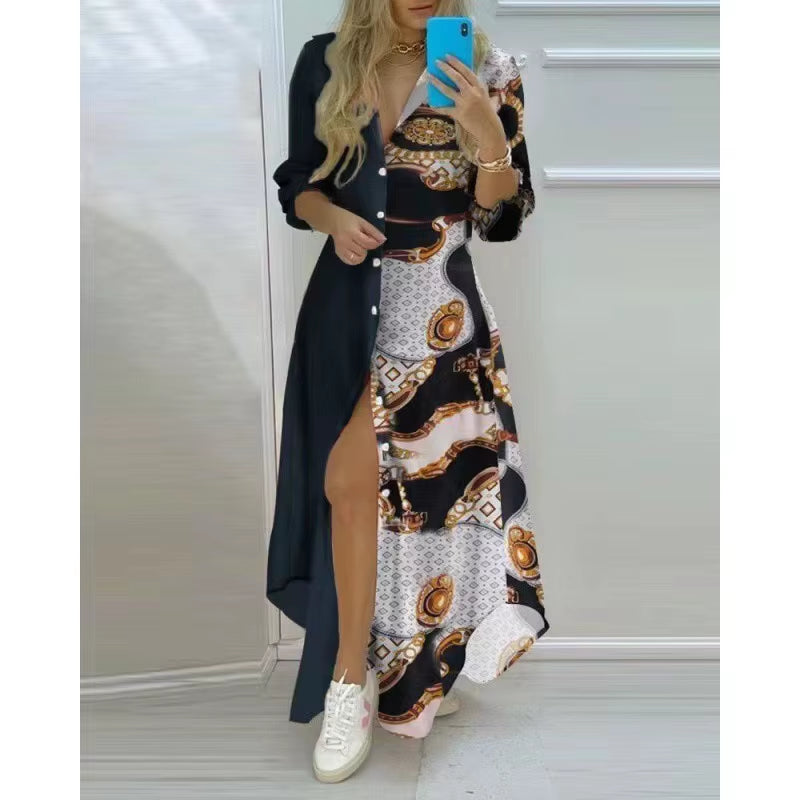 Women Boho Printed Long Shirts Dress Summer Turn-Down Collar Long Sleeve Party Dress Female Casual Evening Maxi Dresses Vestidos