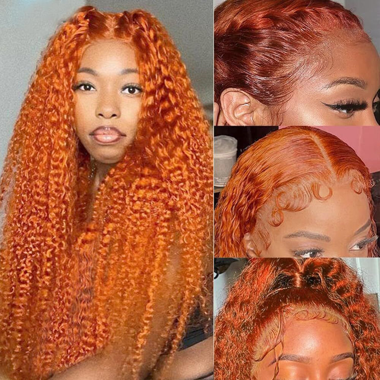 Ginger Orange Deep Wave Wigs Human Hair Colored 13X4 HD Curly Lace Frontal Wig.