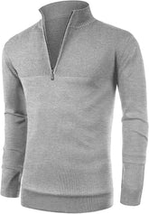 Mens Slim Fit Zip up Mock Neck Polo Sweater Casual Long Sleeve Sweater and Pullover Sweaters with Ribbing Edge