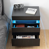 High Gloss LED Nightstand Set of 2 Black Bedside Table with 2 Drawers Modern Night Stand with Drawer Side Table Cabinet with Led Night Stands for Bedroom Side Table for Bed Home Furniture.