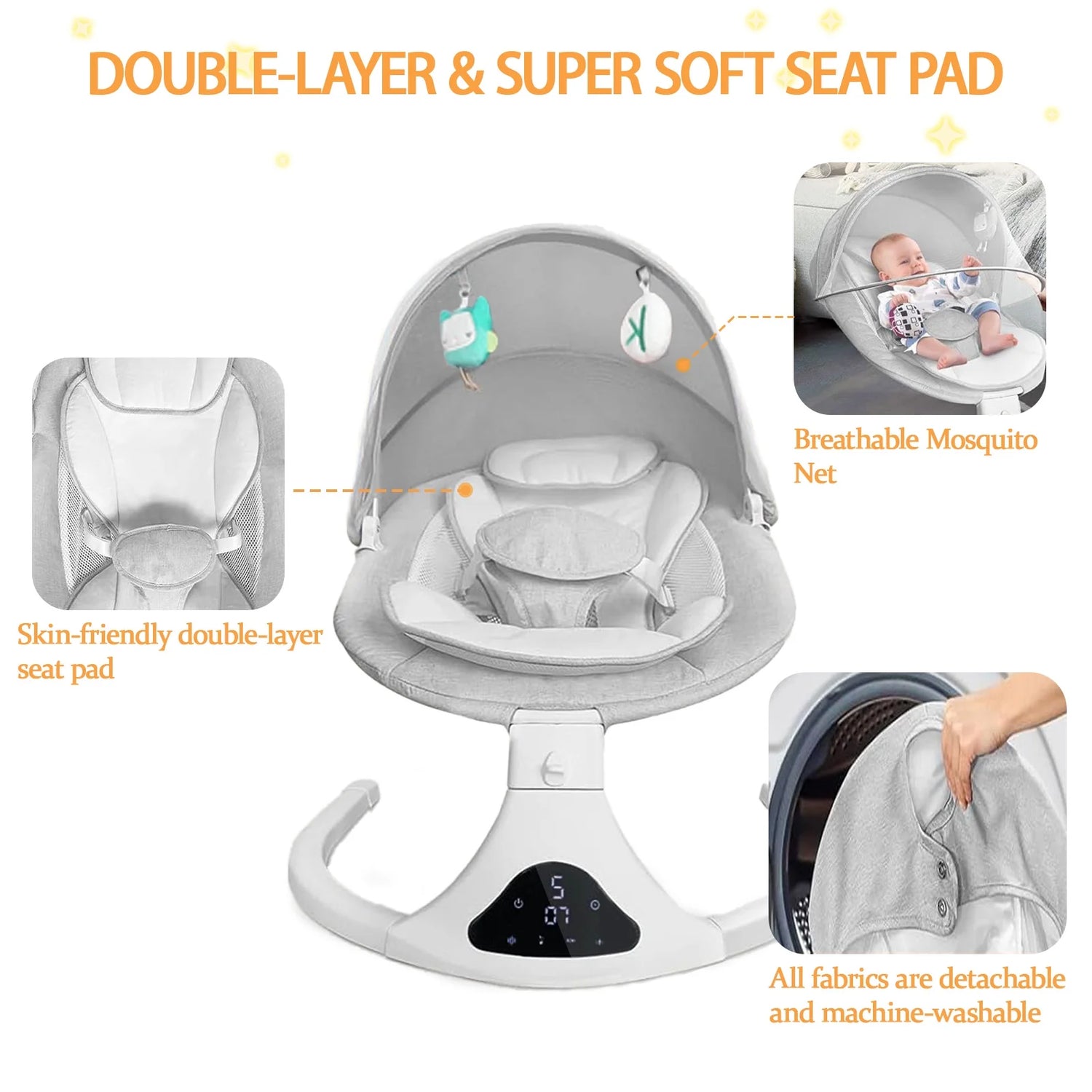 Baby Swing,  Baby Swings for Infants Electirc Baby Rocker Bouncer with Remote Control and Music, Gray.