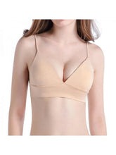 Women Thin Shoulder Strap Padded Sport Bra Lady Seamless Deep V Underwire Bra Bikini Bra Brassiere Underwear