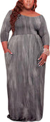 Plus Size Maxi Dress for Women 3/4 Sleeve Tie Dye Print off Shoulder High Waist Floor-Length Loose Casual Dresses