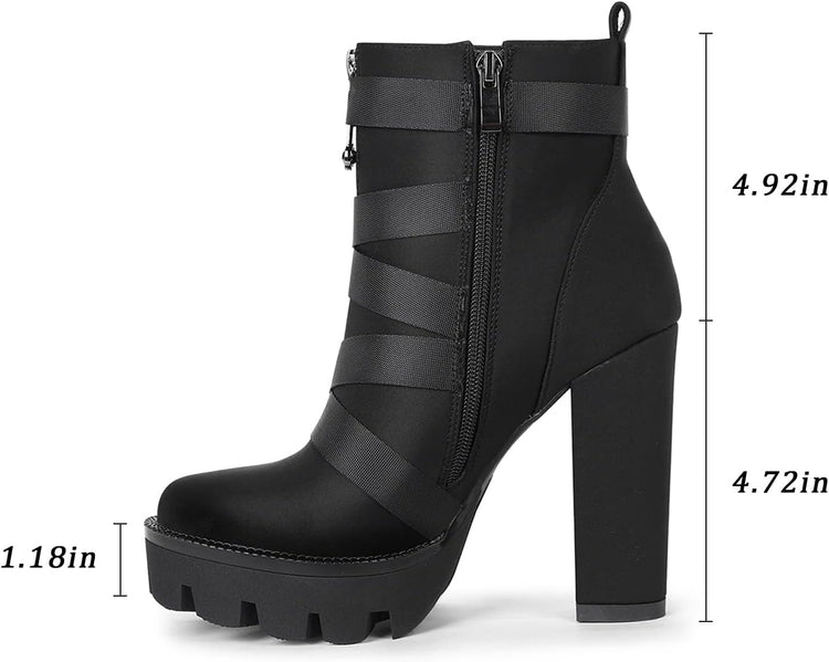 Platform Boots for Women, Heeled Combat Boots Chunky Heel Booties round Toe Lace up High Heel Ankle Boots