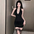 Halter Neck Dress Women Deep V-Neck Sleeveless Camisole Dress Crossover Design Sexy Retro All-Match Hip Wrap Slim Sexy Summer