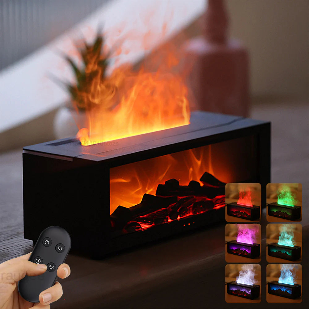 New Flame Aromatherapy Machine Colorful Essential Oil Diffuser Home Large Fog Volume Flame Humidifier 3D Flame Fireplace Machine.