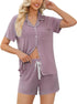 Womens Pajamas Set Short Sleeve Sleepwear Button down Nightwear Shorts Soft Pj Sets S-XXL