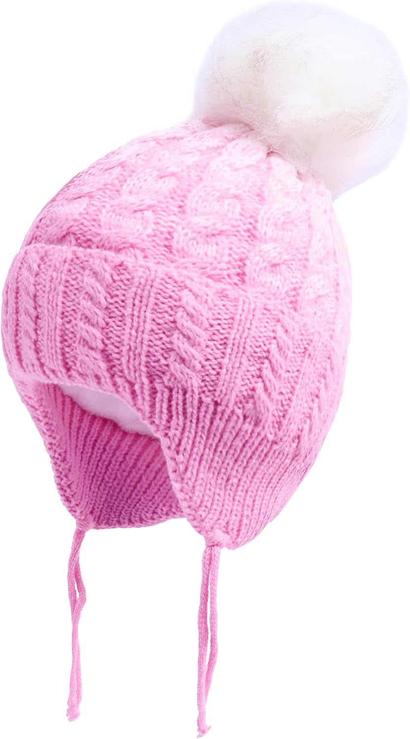 Winter Warm Knitted Baby Hats for Girls Pom Pom Kid Toddler Boys Beanies Cap with Fleece Lining