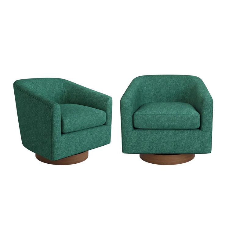 Forno Upholstered Swivel Barrel Chair with Wood Base.