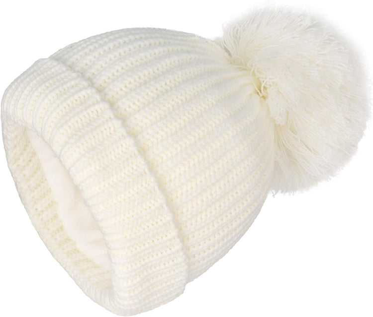 Winter Warm Knitted Baby Hats for Girls Pom Pom Kid Toddler Boys Beanies Cap with Fleece Lining