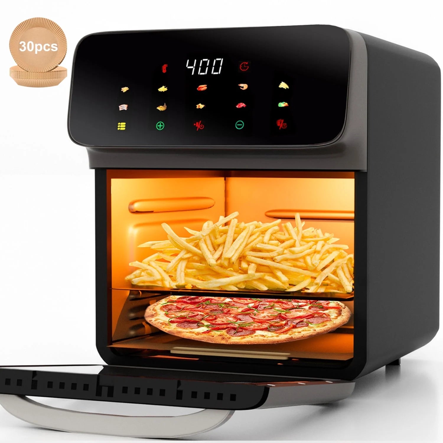 Air Fryer 12QT Convection Oven with 10-In-1 Multi Function, Visible Window and Touchscreen, Black