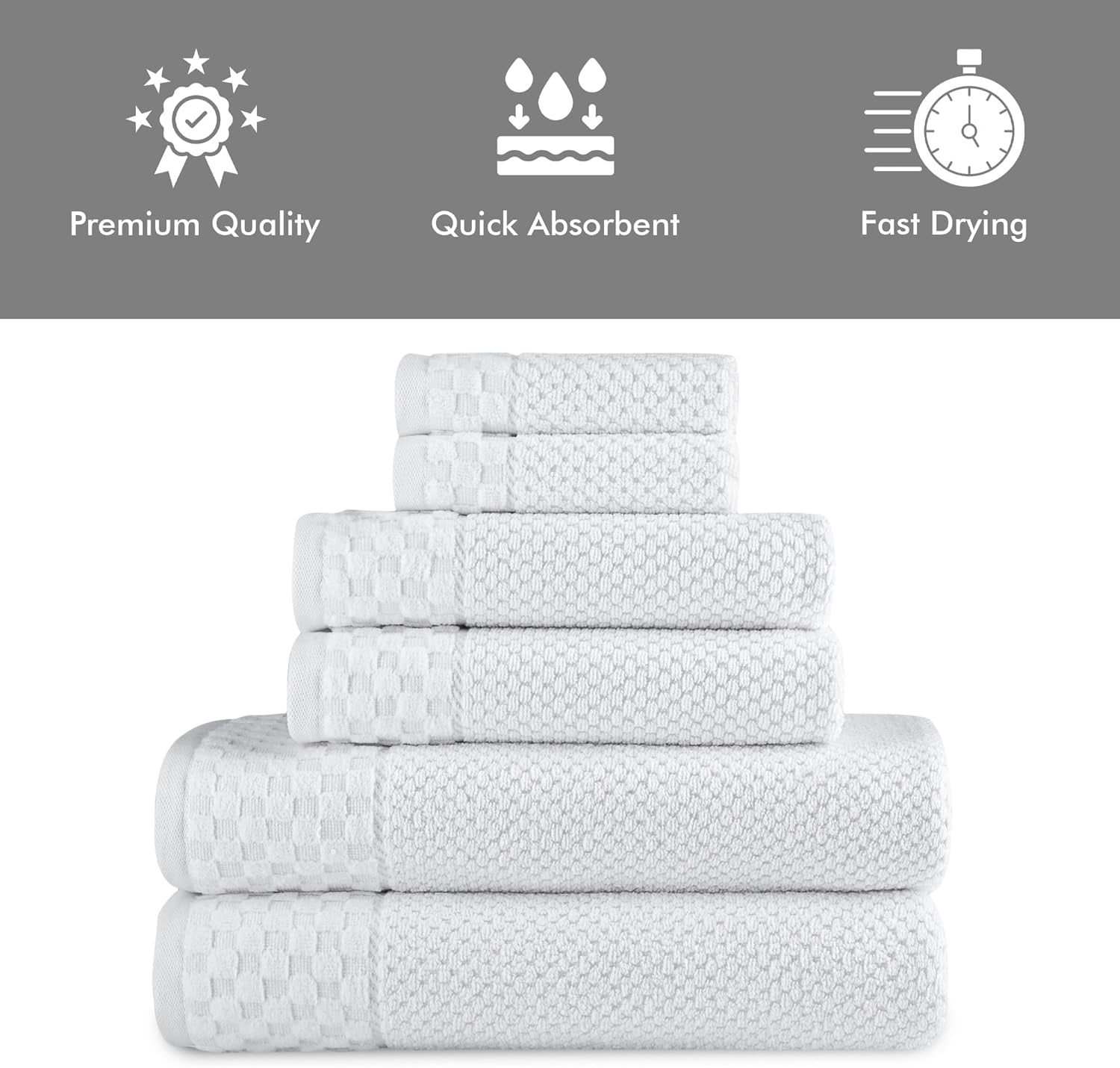 CTT Set of 6-100% Turkish Cotton, Absorbent & Comfy, Includes 2 Bath Towel 2 Hand Towel & 2 Washcloth | (White)