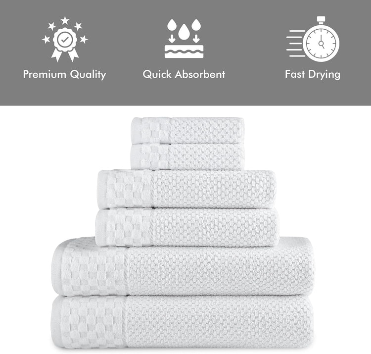 CTT Set of 6-100% Turkish Cotton, Absorbent & Comfy, Includes 2 Bath Towel 2 Hand Towel & 2 Washcloth | (White)