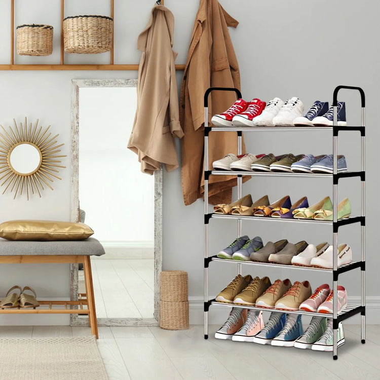 5 Tier Shoe Rack, Stackable Metal 15 Pairs Shoes Organizer Storage Shelf for Closet Door Entryway.