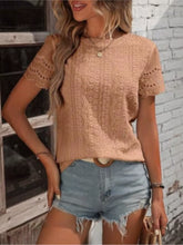 Women Solid Casual T-Shirt 2024 Summer Street Hollow Out Simple Loose Pullover Tops O-Neck Short Sleeve Blouse