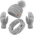 Womens Winter Warm Sets Knitted Fur Pompoms Beanie Hat Circle Loop Scarf Touch Screen Gloves Winter Favor Accessories