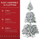 6Ft Snow Flocked Hinged Artificial Christmas Tree, White.