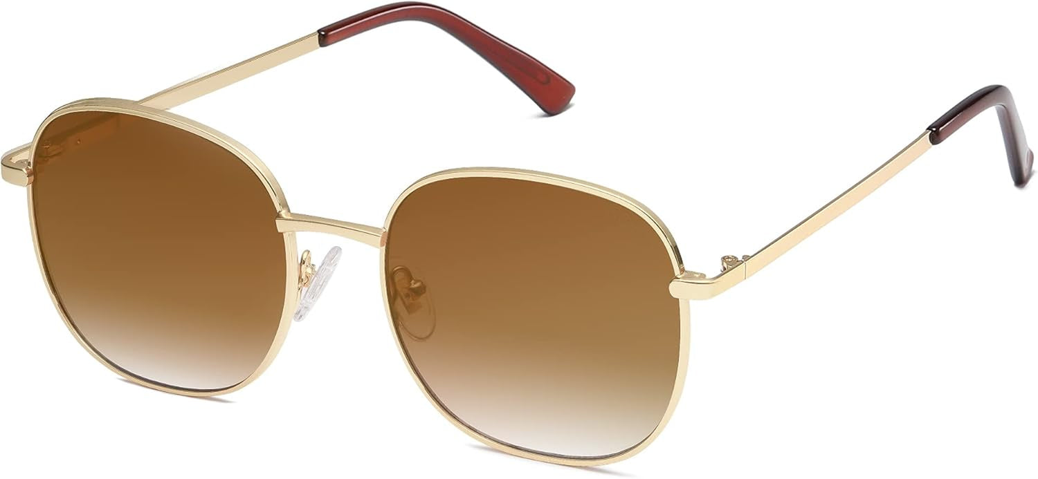 Classic Square Sunglasses for Women Men with Spring Hinge Sunnies SJ1137, Gold/Gradient Brown