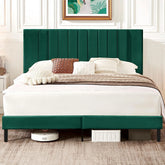 Queen Bed Frame Upholstered Bed Frame with Vertical Channel Tufted Complete High Headboard, Black.