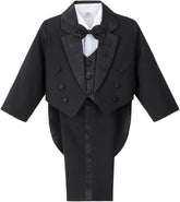 Boys Classic Fit Tuxedo Suit 5 Pieces Set Formal Wear Wedding Outfit with Vest, Black/White 011