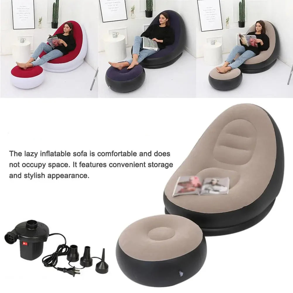 Inflatable Lazy Sofa Deck Chair & Foot Stool 2 PC Set.