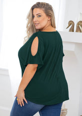 plus Size Tunic for Women Cold Shoulder Top Dark Green 2X Blouse Short Sleeve Clothing V Neck Shirts Summer Clothes