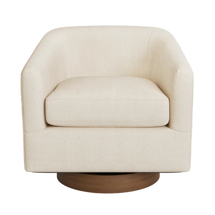 Forno Upholstered Swivel Barrel Chair with Wood Base.