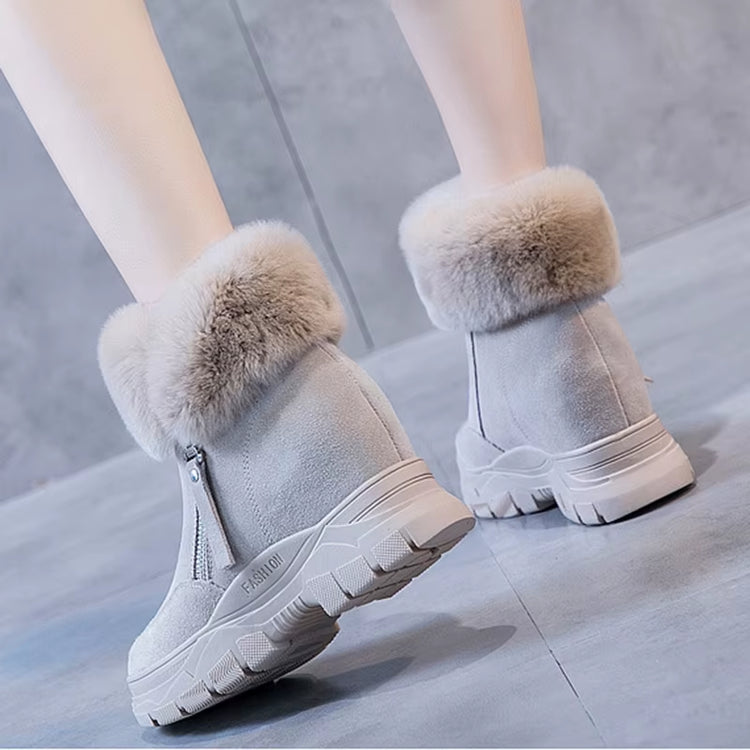 Women Snow Boots Winter Shoes Warm Plush Hidden Heel Ankle Boots for Woman Zip Shoes Genuine Leather Ladies Black Winter Boot