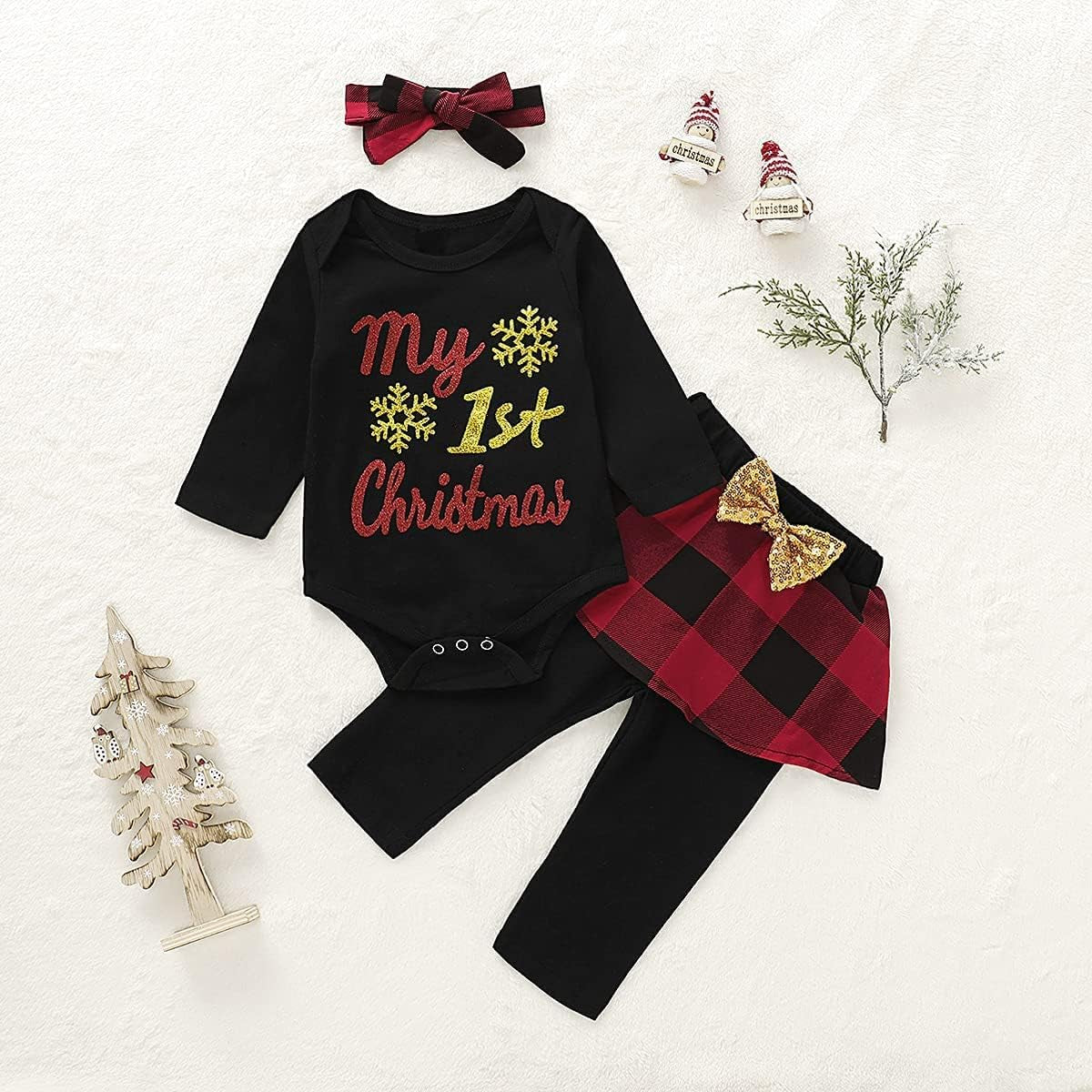 Mutiggee First Christmas Outfit Baby Girls Xmas Plaid Pant Clothing Sets