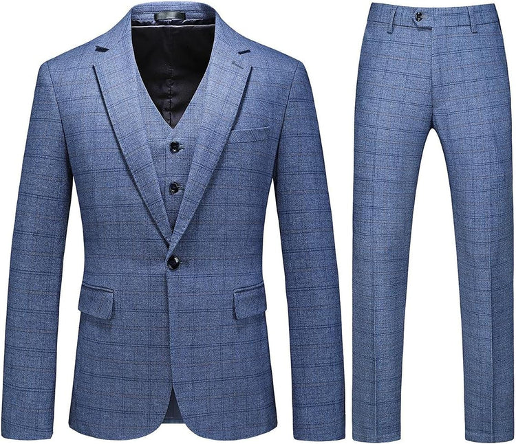 Mens 3 Piece Suits Slim Fit Tweed Suit Plaid Slim Fit Suits for Men One Button Suit Tuxedo Set