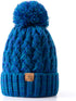 Womens Winter Ribbed Beanie Crossed Cap Chunky Cable Knit Pompom Soft Warm Hat