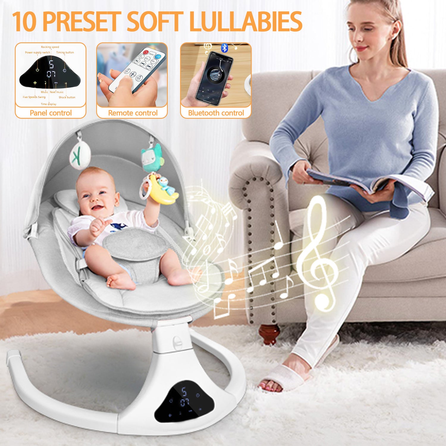 Baby Swing,  Baby Swings for Infants Electirc Baby Rocker Bouncer with Remote Control and Music, Gray.