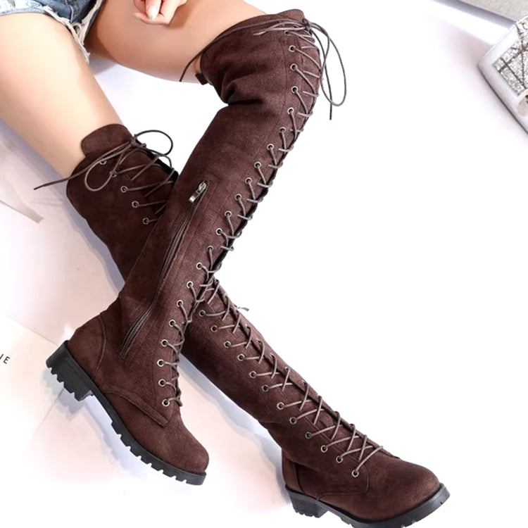 Thigh High Boots Lace-Up Women Shoes over the Knee Boots Flat Long Boots Ladies Rubber Boots Women Shoes 35-43