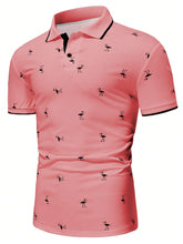 Manfinity Homme Men Tropical Print Contrast Trim Polo Shirt , Button up Collar Light Pink Polo Shirt , Work Business Casual Boyfriend Gift