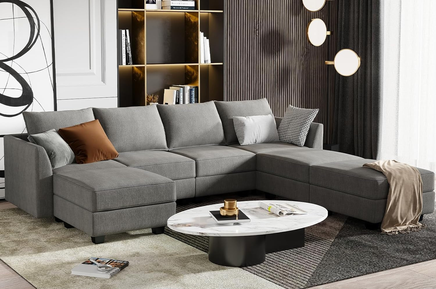 Modular Sectional Sofa U Shaped Sectional Couch with Reversible Chaise Modular Couch with Storage, Bluish Grey