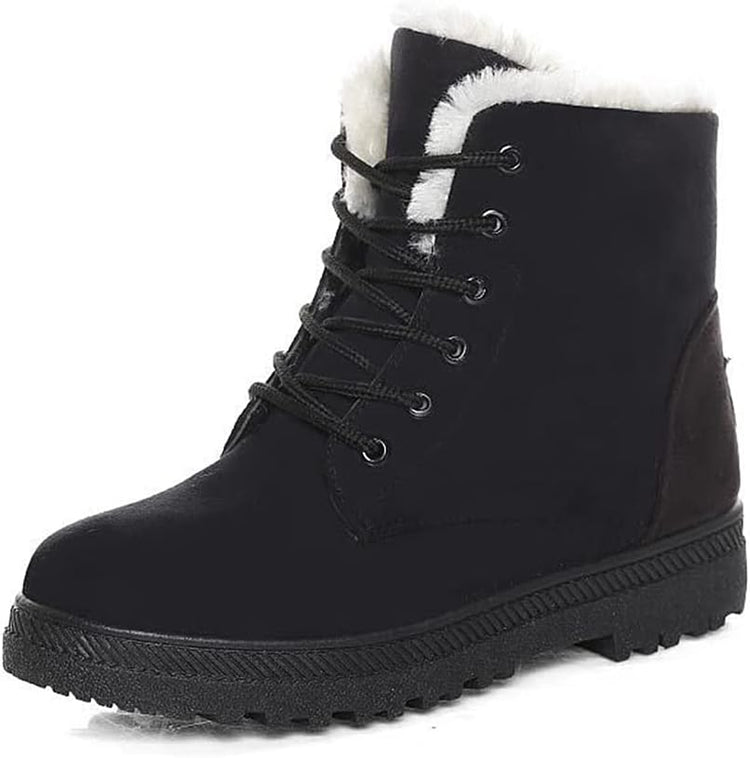 Winter Boots for Women Platform Warm Fur Snow Ankle Boot Lace up Flat Booties Cute Shoes Black 10