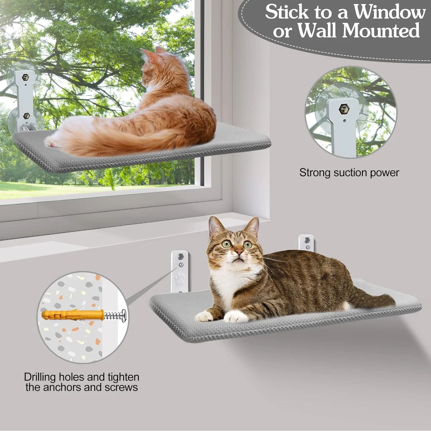 Cat Window Perch,  Kitten Hammock & Shelf for Wall ,Foldable Pet Beds for Indoor Cat, Gray.